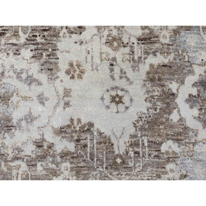 3'x4'10" Gray Erased Design Wool And Silk Hand Knotted Oriental Modern Rug FWR350766