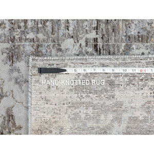 3'x4'10" Gray Erased Design Wool And Silk Hand Knotted Oriental Modern Rug FWR350766