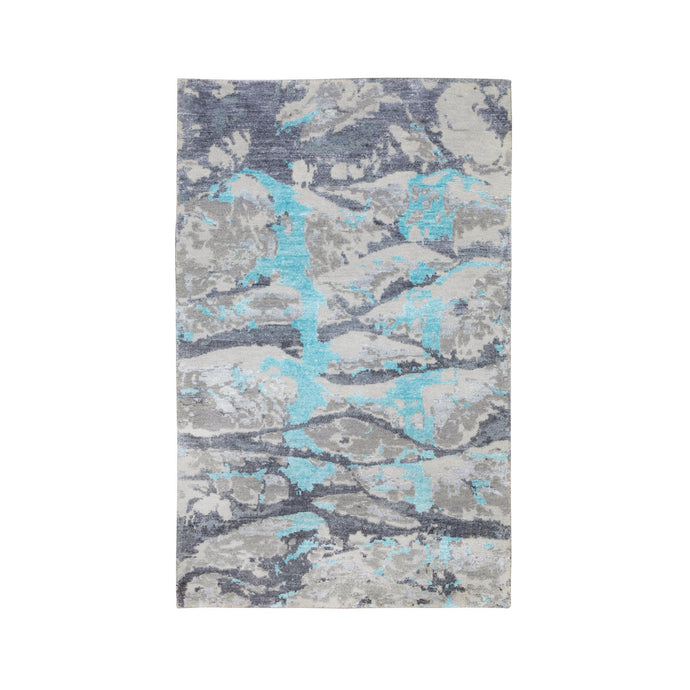 3'x5' Aquamarine Modern Design Wool And Silk Hand Knotted Oriental Rug FWR350784