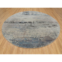 Load image into Gallery viewer, 10&#39;x10&#39; Round Silver, Blue Wool &amp; Silk Abstract Design Hand Knotted Oriental Modern Rug FWR350880