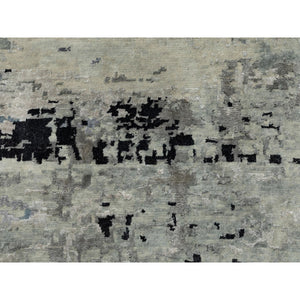 10'x10' Round Silver, Blue Wool & Silk Abstract Design Hand Knotted Oriental Modern Rug FWR350880