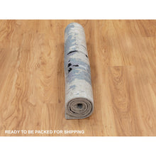 Load image into Gallery viewer, 3&#39;x4&#39;10&quot; Abstract Design Silver-Blue Modern Hand Knotted Wool &amp; Silk Hi-Low Pile Oriental Rug FWR350910