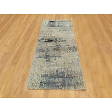 Load image into Gallery viewer, 2&#39;5&quot;x7&#39;9&quot; Wool &amp; Silk Abstract Design Modern Silver, Blue Hand Knotted Oriental Runner Rug FWR350934