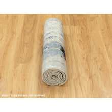 Load image into Gallery viewer, 2&#39;5&quot;x7&#39;9&quot; Wool &amp; Silk Abstract Design Modern Silver, Blue Hand Knotted Oriental Runner Rug FWR350934