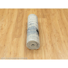 Load image into Gallery viewer, 2&#39;6&quot;x7&#39;9&quot; Silver, Blue Wool &amp; Silk Abstract Design Hand Knotted Hi-low Pile Oriental Runner Rug FWR350940