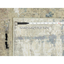 Load image into Gallery viewer, 2&#39;6&quot;x7&#39;9&quot; Silver, Blue Wool &amp; Silk Abstract Design Hand Knotted Hi-low Pile Oriental Runner Rug FWR350940