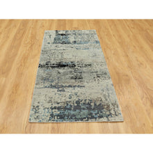 Load image into Gallery viewer, 2&#39;6&quot;x5&#39;10&quot; Abstract Design Silver-Blue Hand Knotted Modern Wool &amp; Silk Oriental Runner Rug FWR350946