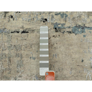 2'6"x5'10" Abstract Design Silver-Blue Hand Knotted Modern Wool & Silk Oriental Runner Rug FWR350946