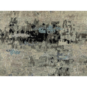 2'6"x5'10" Abstract Design Silver-Blue Hand Knotted Modern Wool & Silk Oriental Runner Rug FWR350946