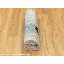Load image into Gallery viewer, 2&#39;5&quot;x9&#39;9&quot; Abstract Design Silver- Blue Modern Hand Knotted Wool &amp; Silk Oriental Runner Rug FWR350988