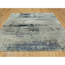 Load image into Gallery viewer, 10&#39;x10&#39; Abstract Design Square Silver-blue Hand Knotted Hi-low Pile Wool &amp; Silk Oriental Rug FWR351006