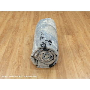 10'x10' Abstract Design Square Silver-Blue Hand Knotted Hi-Low Pile Wool & Silk Oriental Rug FWR351006
