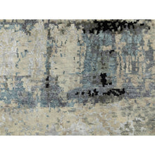 Load image into Gallery viewer, 6&#39;x6&#39; Round Silver, Blue Wool &amp; Silk Abstract Design Hand Knotted Hi-low Pile Oriental Rug FWR351054