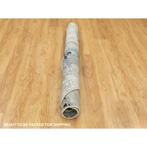 6'x6' Round Silver, Blue Wool & Silk Abstract Design Hand Knotted Hi-low Pile Oriental Rug FWR351054