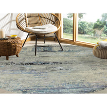 Load image into Gallery viewer, 12&#39;x12&#39; Round Abstract Design Modern Silver-blue Hand Knotted Wool &amp; Silk Hi-low Pile Oriental Rug FWR351090