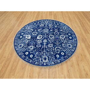 6'2"x6'2" Blue Tone On Tone Tabriz Wool And Silk Round Hand Knotted Oriental Rug FWR351198