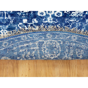 6'2"x6'2" Blue Tone On Tone Tabriz Wool And Silk Round Hand Knotted Oriental Rug FWR351198