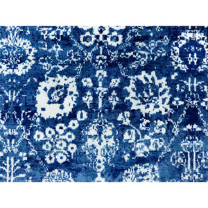 6'2"x6'2" Blue Tone On Tone Tabriz Wool And Silk Round Hand Knotted Oriental Rug FWR351198