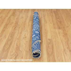 6'2"x6'2" Blue Tone On Tone Tabriz Wool And Silk Round Hand Knotted Oriental Rug FWR351198
