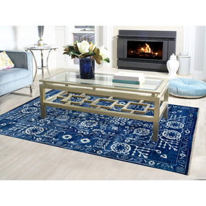 6'2"x9' Blue Hand Knotted Tone On Tone Tabriz Wool And Silk Oriental Rug FWR351210