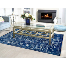 Load image into Gallery viewer, 6&#39;2&quot;x9&#39; Blue Hand Knotted Tone On Tone Tabriz Wool And Silk Oriental Rug FWR351210