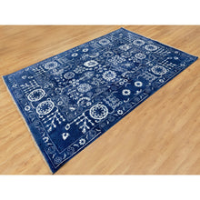 Load image into Gallery viewer, 6&#39;2&quot;x9&#39; Blue Hand Knotted Tone On Tone Tabriz Wool And Silk Oriental Rug FWR351210