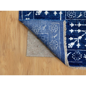 6'2"x9' Blue Hand Knotted Tone On Tone Tabriz Wool And Silk Oriental Rug FWR351210