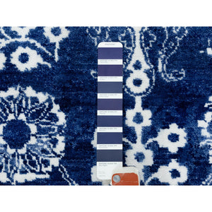 6'2"x9' Blue Hand Knotted Tone On Tone Tabriz Wool And Silk Oriental Rug FWR351210