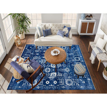 Load image into Gallery viewer, 12&#39;2&quot;x12&#39;2&quot; Blue Tone On Tone Tabriz Wool And Silk Square Hand Knotted Oriental Rug FWR351276