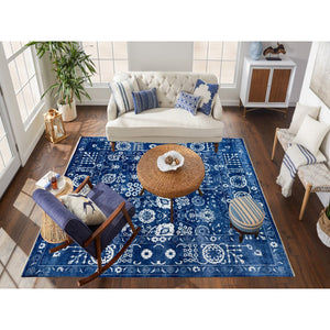 12'2"x12'2" Blue Tone On Tone Tabriz Wool And Silk Square Hand Knotted Oriental Rug FWR351276
