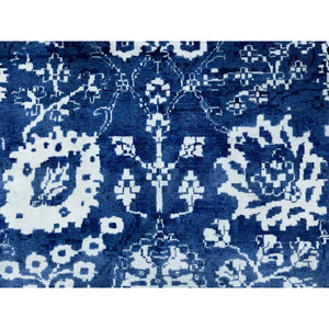 12'2"x12'2" Blue Tone On Tone Tabriz Wool And Silk Square Hand Knotted Oriental Rug FWR351276
