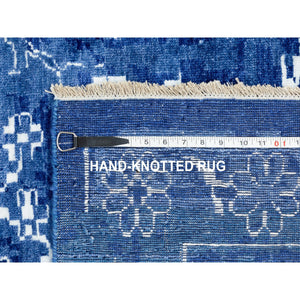 12'2"x12'2" Blue Tone On Tone Tabriz Wool And Silk Square Hand Knotted Oriental Rug FWR351276