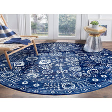 Load image into Gallery viewer, 14&#39;x14&#39; Blue Tone On Tone Tabriz Wool And Silk Hand Knotted Round Oriental Rug FWR351372