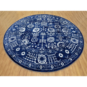 14'x14' Blue Tone On Tone Tabriz Wool And Silk Hand Knotted Round Oriental Rug FWR351372