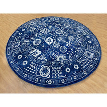 Load image into Gallery viewer, 14&#39;x14&#39; Blue Tone On Tone Tabriz Wool And Silk Hand Knotted Round Oriental Rug FWR351372