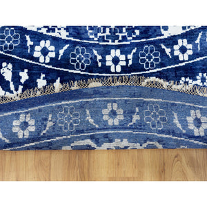 14'x14' Blue Tone On Tone Tabriz Wool And Silk Hand Knotted Round Oriental Rug FWR351372