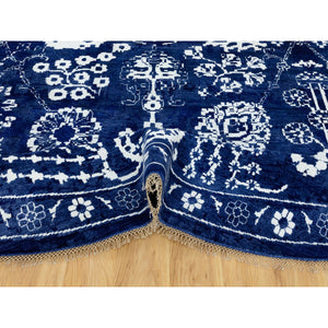 14'x14' Blue Tone On Tone Tabriz Wool And Silk Hand Knotted Round Oriental Rug FWR351372