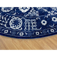 Load image into Gallery viewer, 14&#39;x14&#39; Blue Tone On Tone Tabriz Wool And Silk Hand Knotted Round Oriental Rug FWR351372