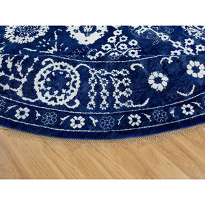 14'x14' Blue Tone On Tone Tabriz Wool And Silk Hand Knotted Round Oriental Rug FWR351372