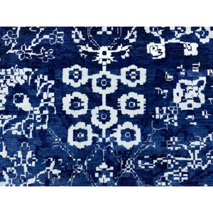 14'x14' Blue Tone On Tone Tabriz Wool And Silk Hand Knotted Round Oriental Rug FWR351372