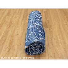 Load image into Gallery viewer, 14&#39;x14&#39; Blue Tone On Tone Tabriz Wool And Silk Hand Knotted Round Oriental Rug FWR351372