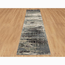 Load image into Gallery viewer, 2&#39;8&quot;x10&#39;3&quot; Taupe Abstract Design Wool and Silk Runner Hi-Low Pile Hand Knotted Oriental Rug FWR351396