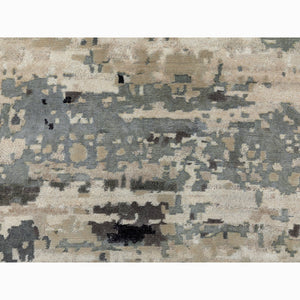 2'8"x10'3" Taupe Abstract Design Wool and Silk Runner Hi-Low Pile Hand Knotted Oriental Rug FWR351396