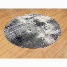 Load image into Gallery viewer, 8&#39;x8&#39; Charcoal Black Abstract Design Wool And Silk Hand Knotted Round Oriental Rug FWR351438