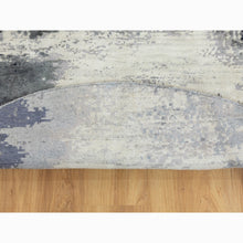 Load image into Gallery viewer, 8&#39;x8&#39; Charcoal Black Abstract Design Wool And Silk Hand Knotted Round Oriental Rug FWR351438