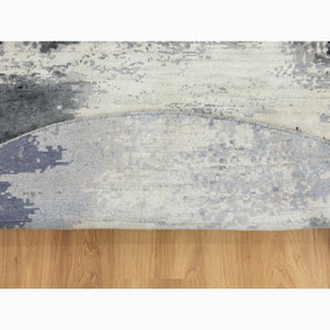 8'x8' Charcoal Black Abstract Design Wool And Silk Hand Knotted Round Oriental Rug FWR351438
