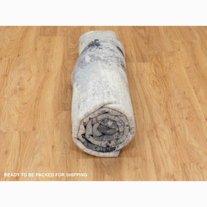 8'x8' Charcoal Black Abstract Design Wool And Silk Hand Knotted Round Oriental Rug FWR351438