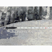 Load image into Gallery viewer, 8&#39;x8&#39; Charcoal Black Abstract Design Wool And Silk Hand Knotted Round Oriental Rug FWR351438