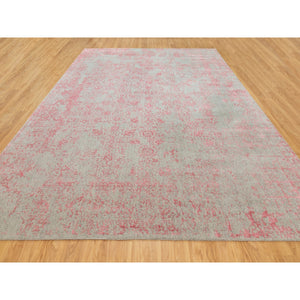 10'x14'1" Pink Wool And Art Silk Transitional Design Hand Loomed Jacquard Oriental Rug FWR351486