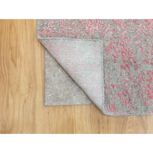 2'6"x9'10" Pink Erased Persian Design Wool And Art Silk Hand Loomed Jacquard Oriental Rug FWR351588
